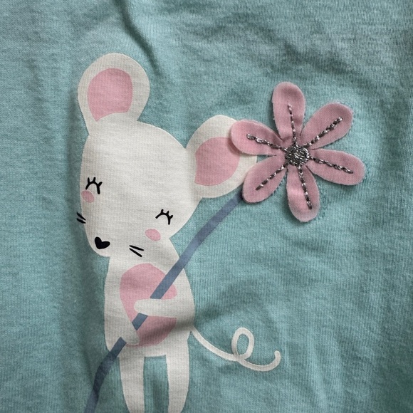 Carter’s 12M Girls Blue & White Mouse with Flower Shirt Sleeve Onesie Bodysuit - Picture 2 of 6